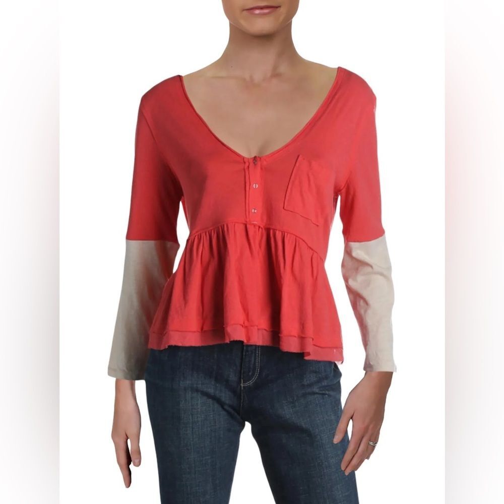 We The Free - Heart Of Mine Cotton Peplum Pullover Top - size L